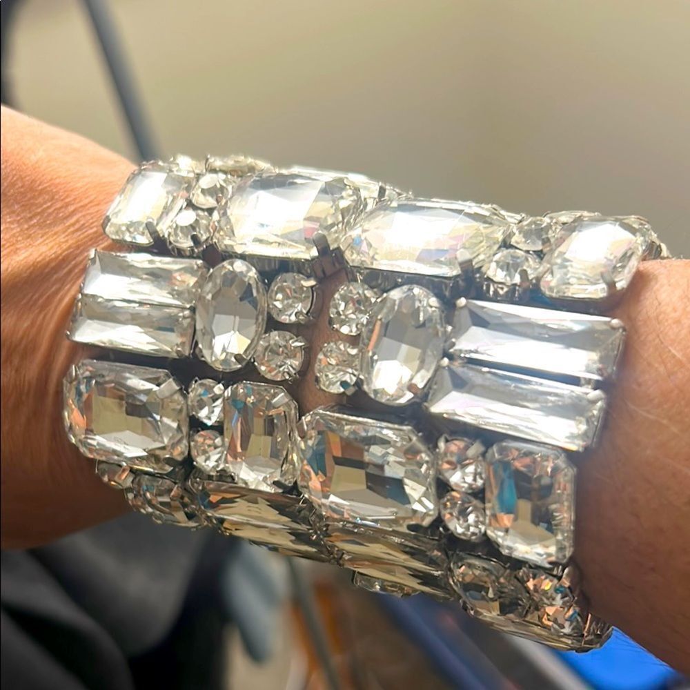 TWO Elegant Silver Crystal Bracelet